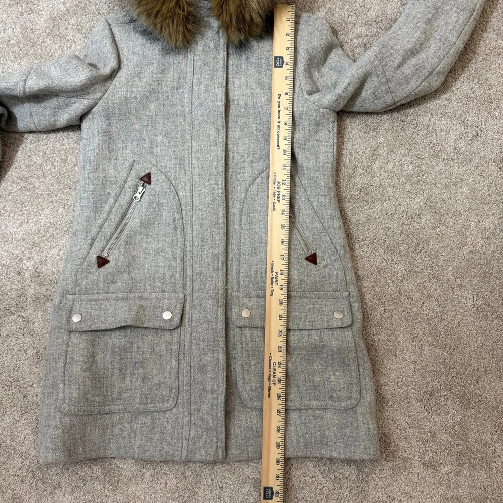 J.Crew Chateau Parka Italian Stadium-Cloth Wool Grey‎ Faux Fur Hood Coat Size 0 - Picture 7 of 11